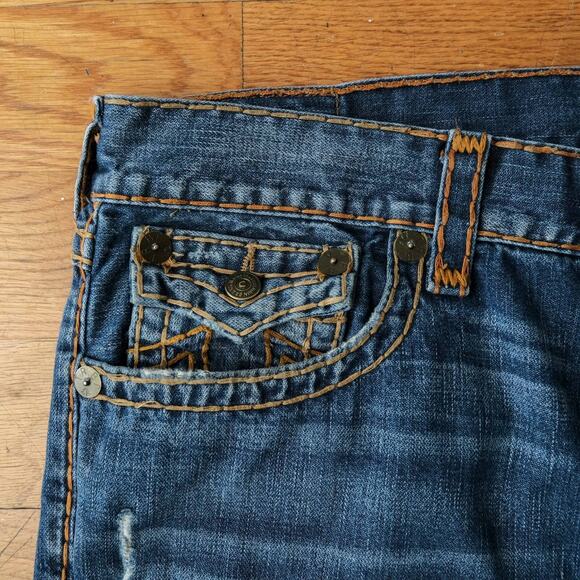 True Religion Men's Straight Jeans - Distressed Blue - Picture 5 of 10